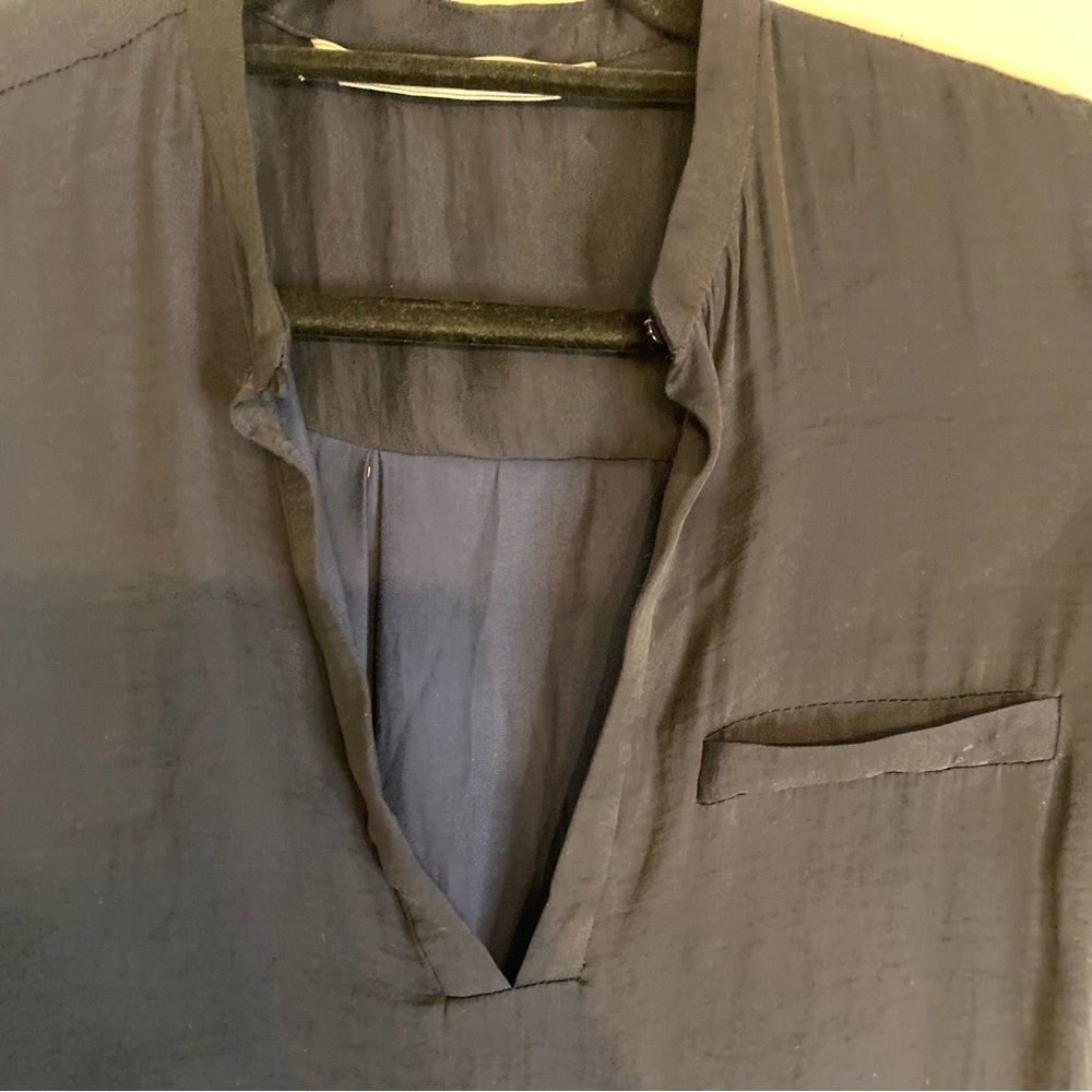 Zara Trafaluc navy blue blouse top shirt  v- neck pocket button Size M - Picture 3 of 9